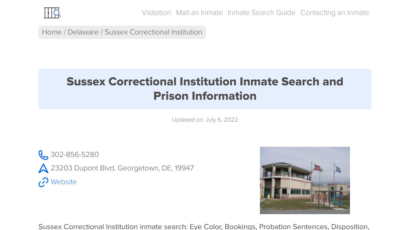 Sussex Correctional Institution Inmate Search, Visitation ...