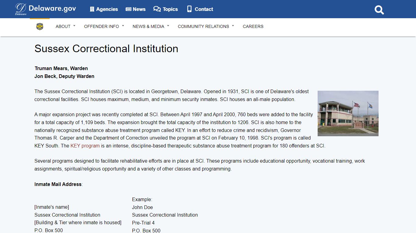 Sussex Correctional Institution - Department of Correction